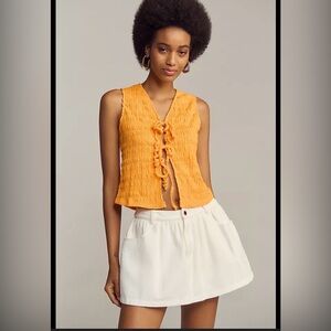 NWT Anthropologie XL Front Tied Puckered Tank Top Radiant Marigold Textured